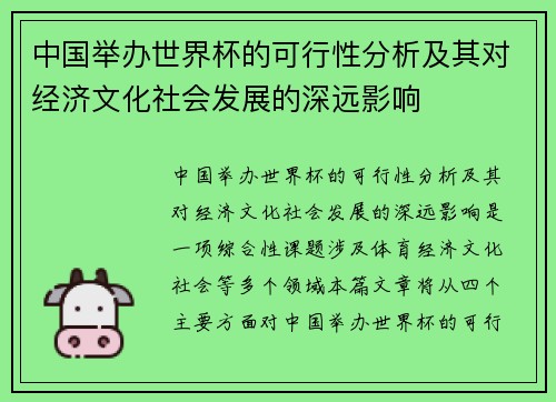 中国举办世界杯的可行性分析及其对经济文化社会发展的深远影响
