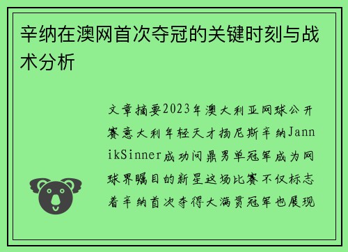 辛纳在澳网首次夺冠的关键时刻与战术分析