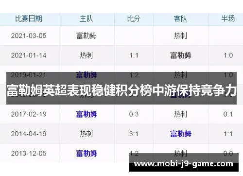 富勒姆英超表现稳健积分榜中游保持竞争力