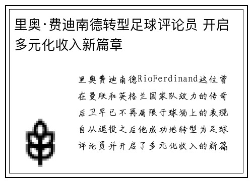 里奥·费迪南德转型足球评论员 开启多元化收入新篇章